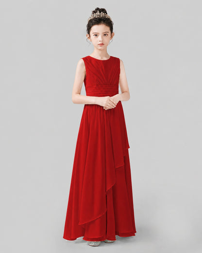 Red Chiffon A-line Junior Bridesmaid Dress Side View