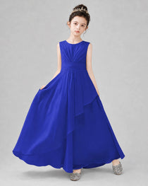 Royal Blue Chiffon Ruffled Junior Bridesmaid Dress Front View.