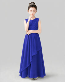 Royal Blue Chiffon Ruffled Junior Bridesmaid Dress Front View.