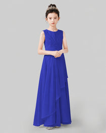 Light Pink Chiffon Ruffled Layer Junior Bridesmaid Dress Front View.