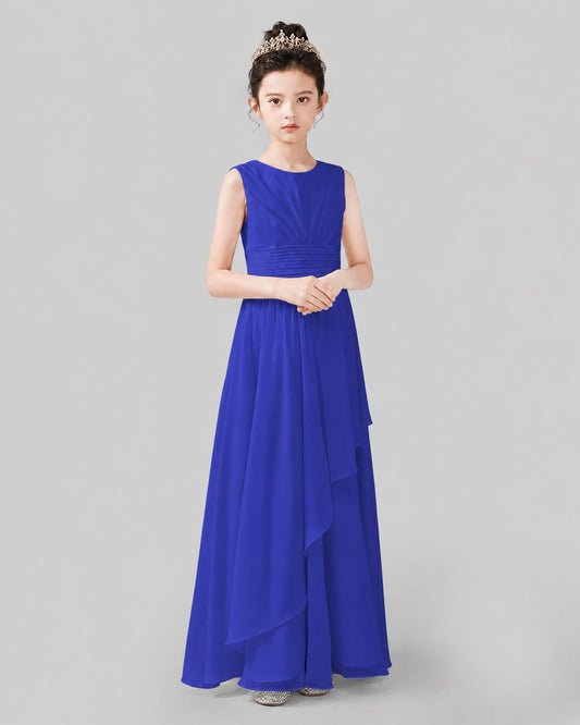 Royal Blue Chiffon A-line Junior Bridesmaid Dress Side View