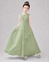 Sage Green Chiffon A-line Junior Bridesmaid Dress Front View
