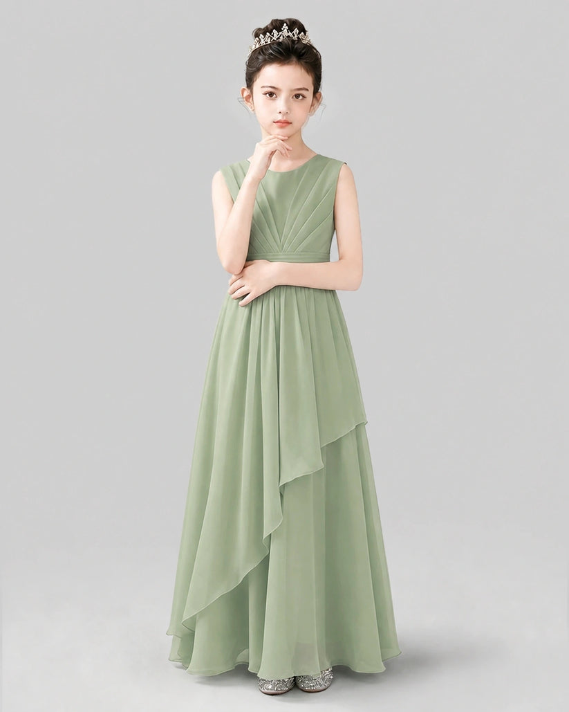 Sage Green Chiffon A-line Junior Bridesmaid Dress Front View
