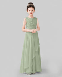 Gray Chiffon Ruffled Junior Bridesmaid Dress Front View.