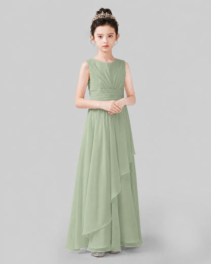 Sage Green Chiffon A-line Junior Bridesmaid Dress Side View