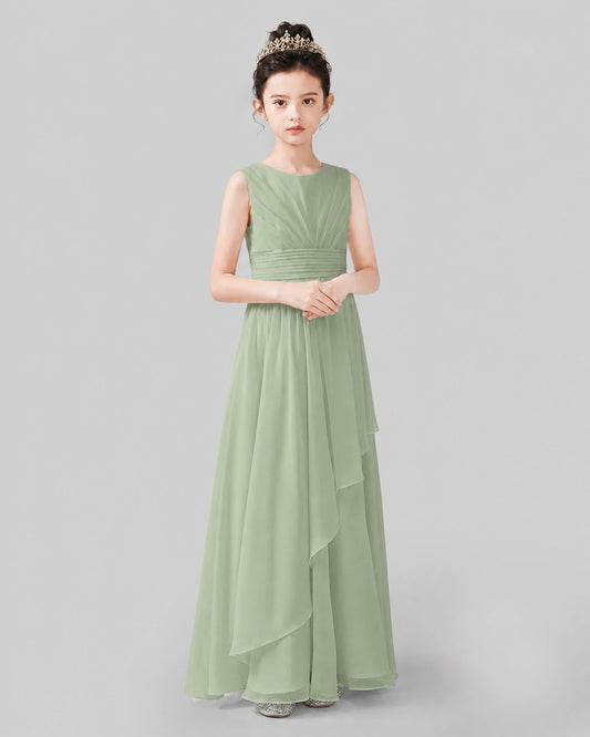 Sage Green Chiffon A-line Junior Bridesmaid Dress Side View