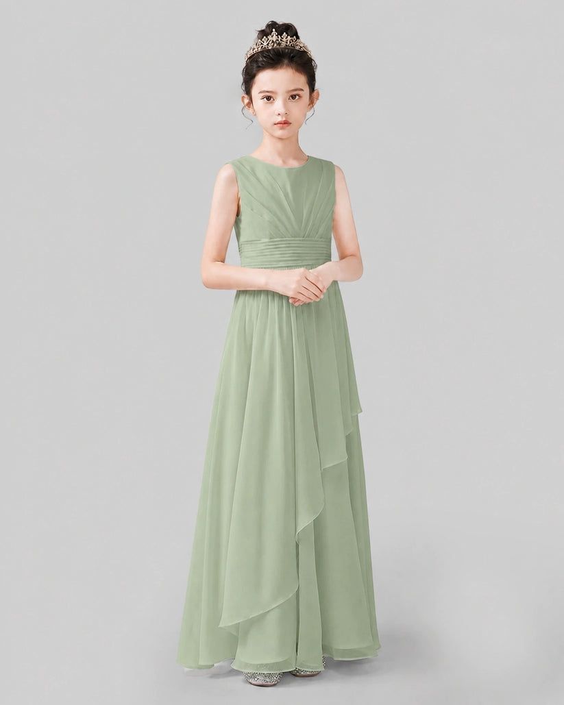 Sage Green Chiffon A-line Junior Bridesmaid Dress Side View