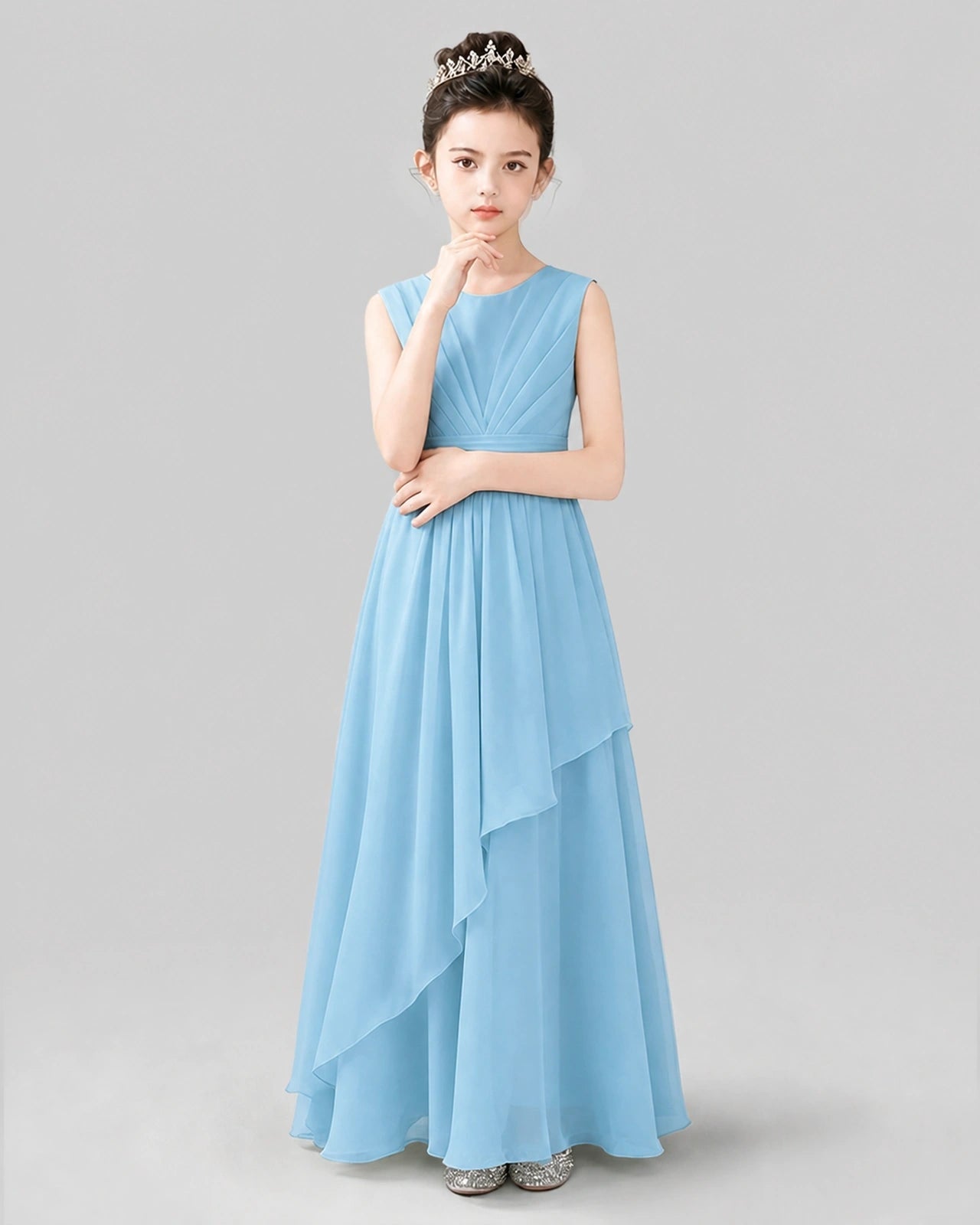 Sky Blue Chiffon A-line Junior Bridesmaid Dress Front View