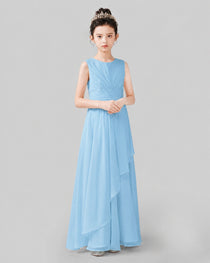 Light Blue Chiffon Ruffled Junior Bridesmaid Dress Front View.