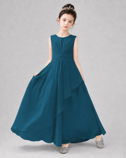 Teal Chiffon A-line Junior Bridesmaid Dress Front View