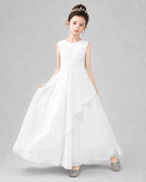 White Chiffon A-line Junior Bridesmaid Dress Front View