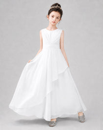 Light Blue Chiffon Ruffled Junior Bridesmaid Dress Front View.