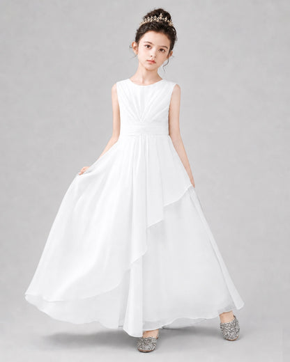 White Chiffon A-line Junior Bridesmaid Dress Front View