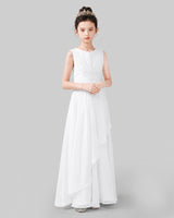 White Chiffon A-line Junior Bridesmaid Dress Side View