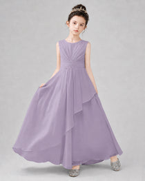 Lavender Chiffon Ruffled Junior Bridesmaid Dress Front View.