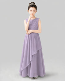 Lavender Chiffon Ruffled Junior Bridesmaid Dress Front View.