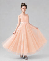 Blush Pink Tulle A-line Flower Girl Dress Front View