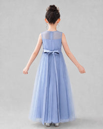 Dideyttawl Tulle Flower Girl Dress with Sleeveless Illusion Neck and Bow