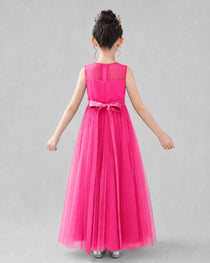Dideyttawl Tulle Flower Girl Dress with Sleeveless Illusion Neck and Bow