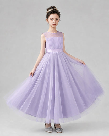 Lavender Satin Tulle A-line Flower Girl Dress Back View