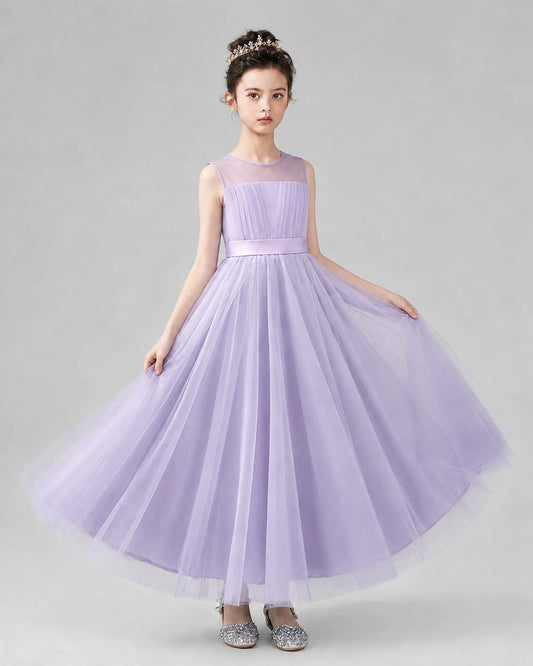 Lavender Satin Tulle A-line Flower Girl Dress Back View