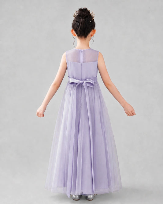 Lavender Satin Tulle A-line Flower Girl Dress Back View