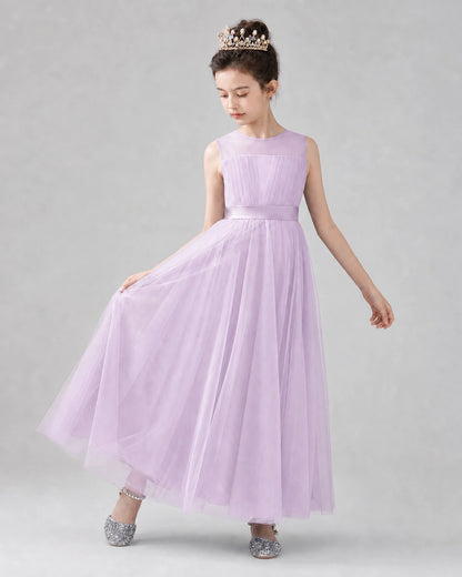 Lilac Satin Tulle A-line Flower Girl Dress Front View