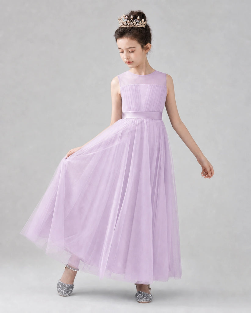 Lilac Satin Tulle A-line Flower Girl Dress Front View