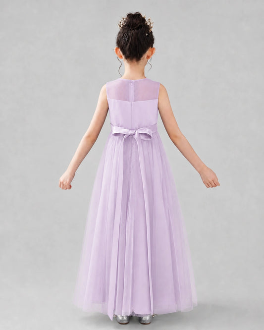 Lilac Satin Tulle A-line Flower Girl Dress Back View