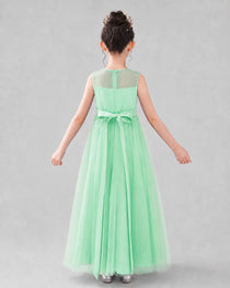 Dideyttawl Tulle Flower Girl Dress with Sleeveless Illusion Neck and Bow
