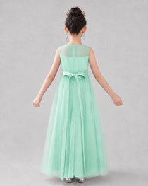 Dideyttawl Tulle Flower Girl Dress with Sleeveless Illusion Neck and Bow