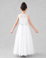 White Satin Tulle A-line Flower Girl Dress Back View
