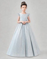 Baby Blue Satin A-line Girls Formal Dress Back View