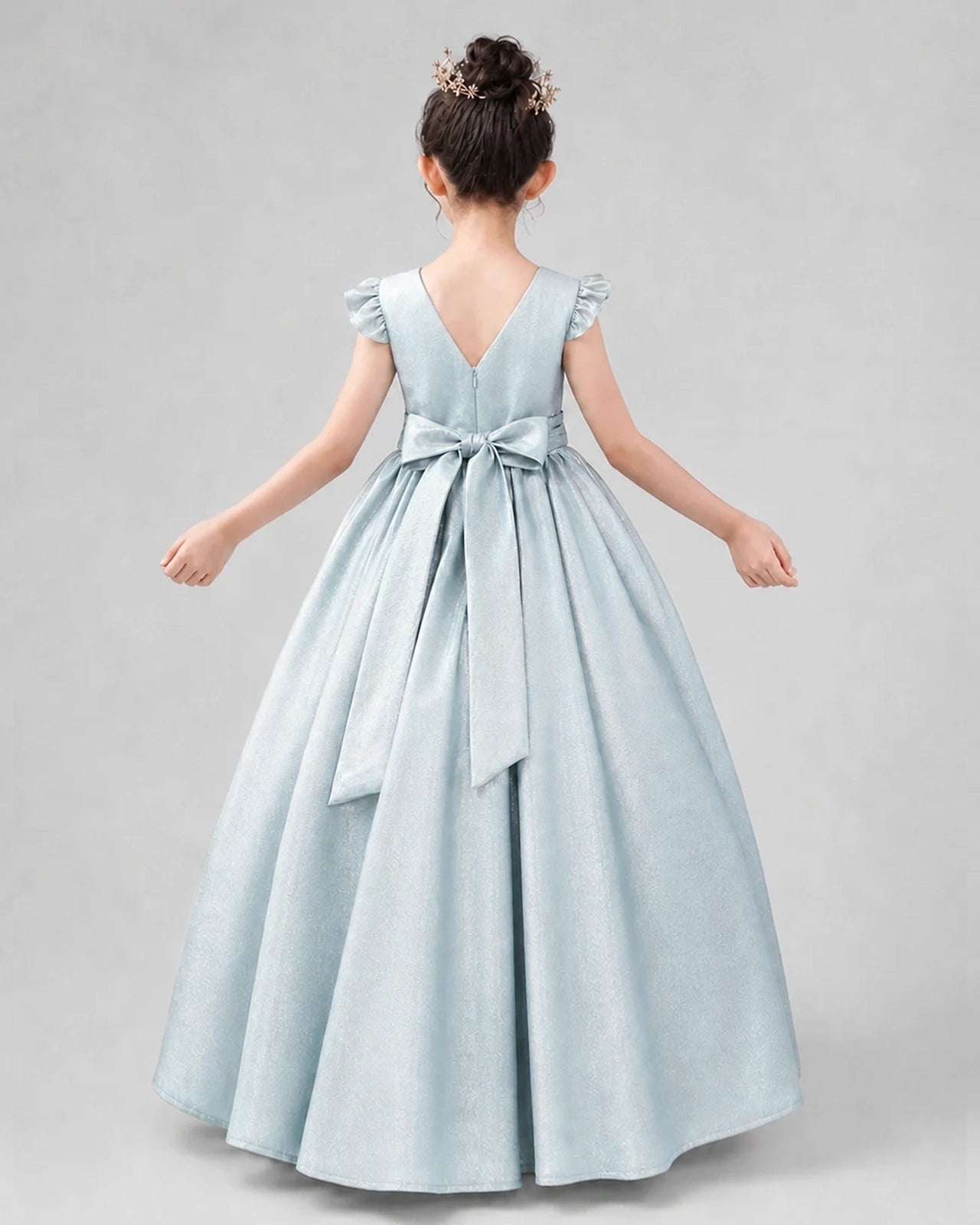 Baby Blue Satin A-line Girls Formal Dress Back View