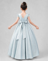 Baby Blue Satin A-line Girls Formal Dress Back View