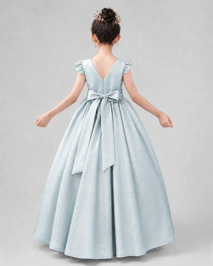 Baby Blue Satin A-line Girls Formal Dress Back View