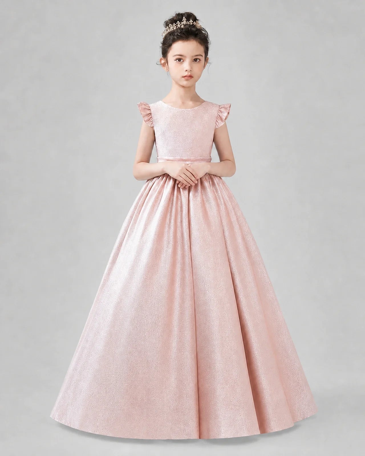 Pink Satin A-line Girls Formal Dress Front View