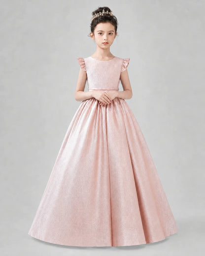 Pink Satin A-line Girls Formal Dress Front View