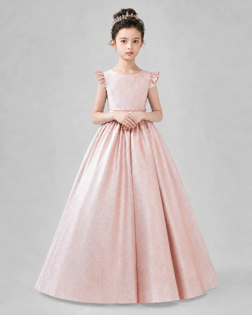 Pink Satin A-line Girls Formal Dress Front View