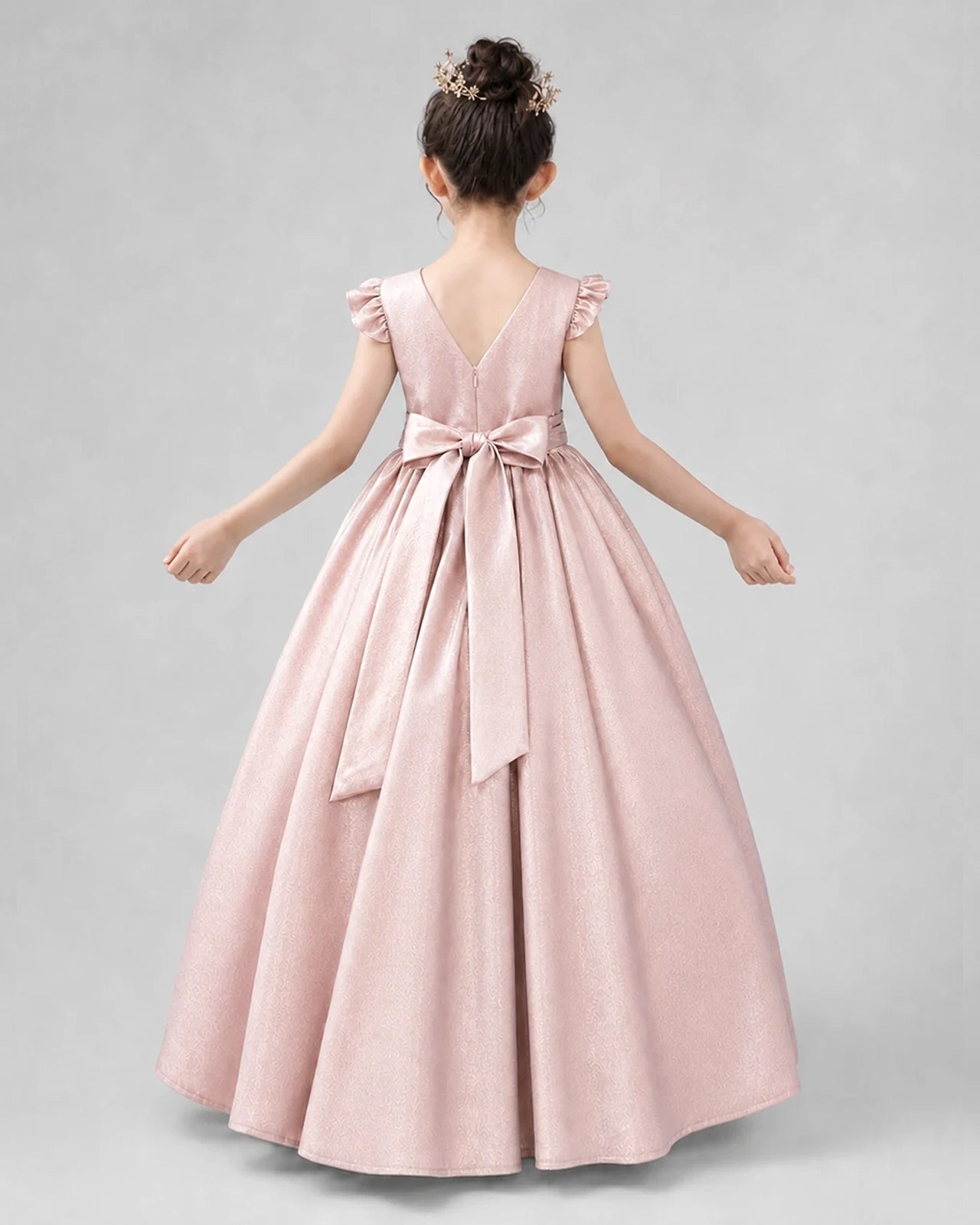 Pink Satin A-line Girls Formal Dress Back View