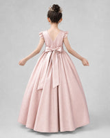 Pink Satin A-line Girls Formal Dress Back View