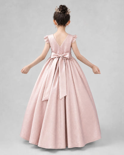 Pink Satin A-line Girls Formal Dress Back View