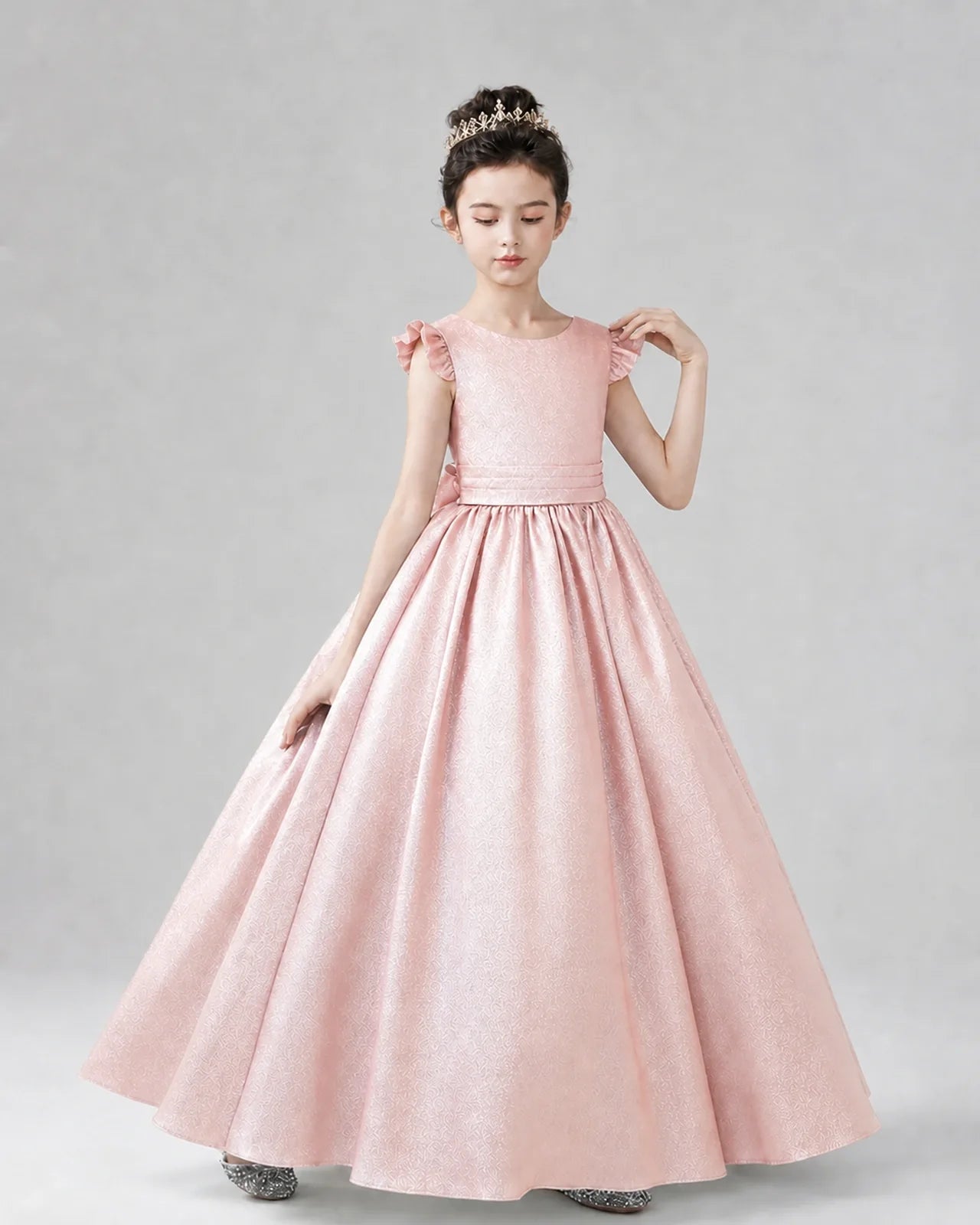 Pink Satin A-line Girls Formal Dress Front View