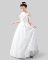 White Tulle Off Shoulder Dress Girls Formal Dresses Side View