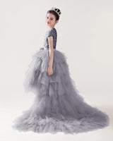 Silver Tulle Ball Gown Girls Formal Dress Side View