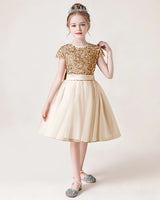 Champagne Tulle A-line Girls Formal Dress Front View