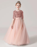 Blush Pink Tulle A-line Flower Girl Dress Front View