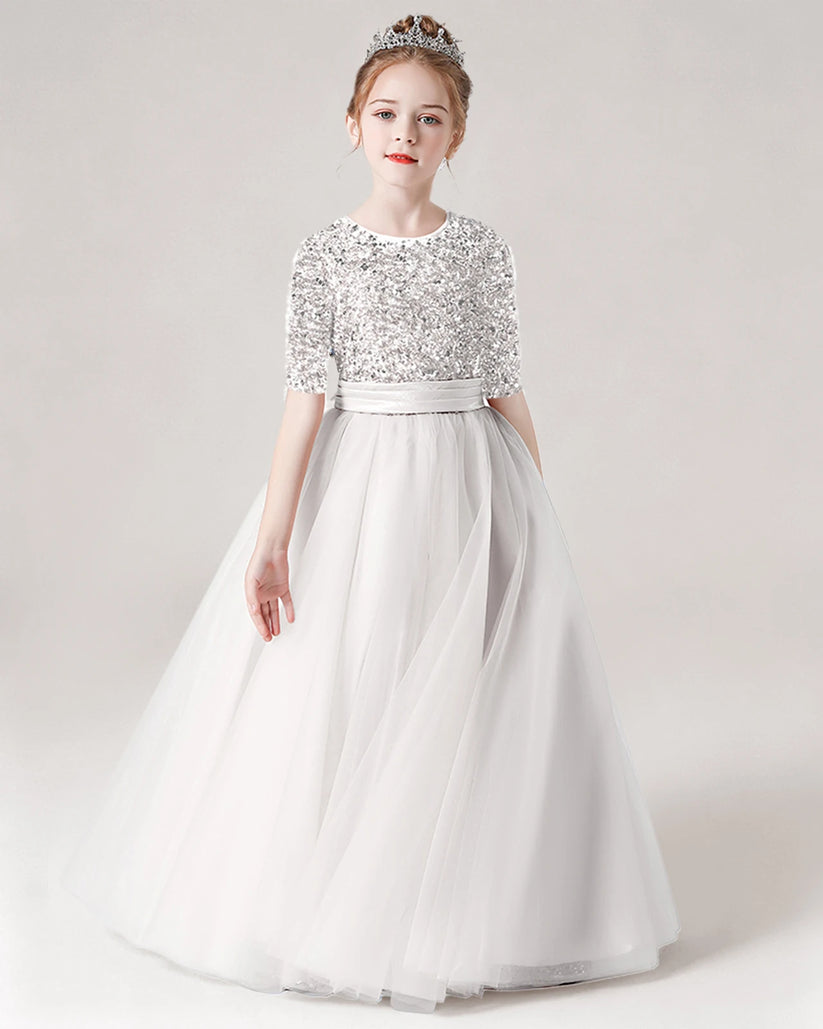 White Tulle A-line Flower Girl Dress Front View