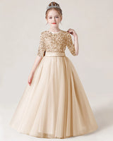 Champagne Tulle A-line Flower Girl Dress Front View