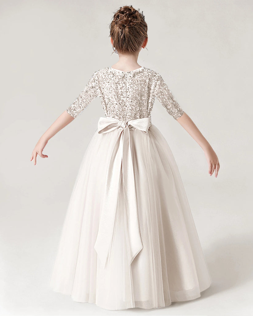 Ivory Tulle A-line Flower Girl Dress Back View